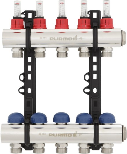 Purmo INVEST rozdzielacz niklowany 2 obwody z rotametrami