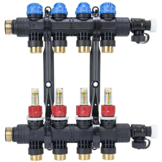 Afriso ProCalida EF1 K 4 obwody rozdzielacz z poliamidu i przepływomierzami