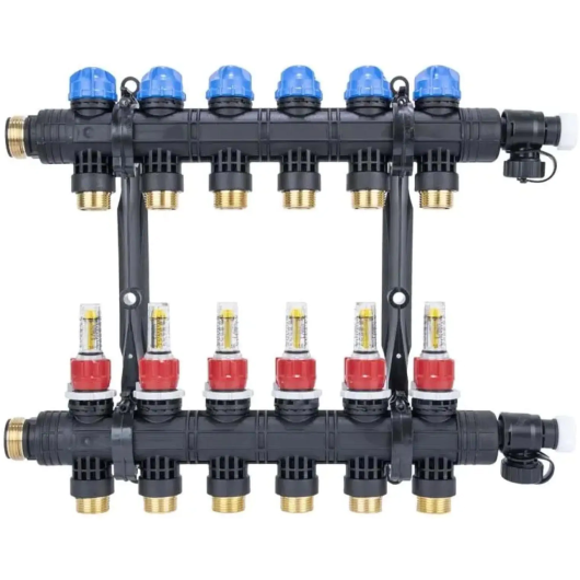 Afriso ProCalida EF1 K 6 obwodów rozdzielacz z poliamidu i przepływomierzami