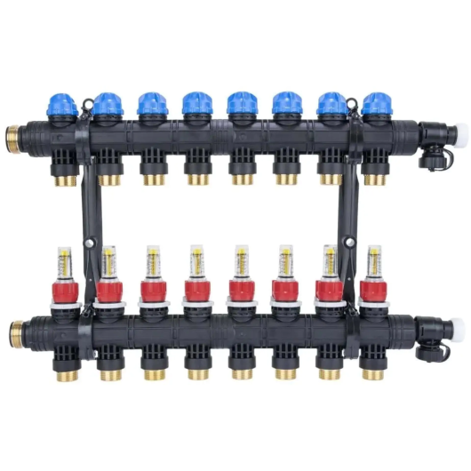 Afriso ProCalida EF1 K 8 obwodów rozdzielacz z poliamidu i przepływomierzami