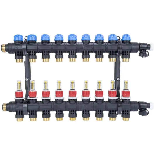 Afriso ProCalida EF1 K 9 obwodów rozdzielacz z poliamidu i przepływomierzami