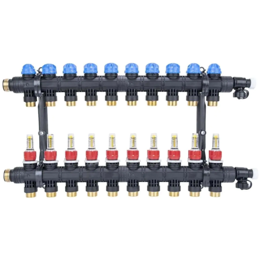 Afriso ProCalida EF1 K 10 obwodów rozdzielacz z poliamidu i przepływomierzami