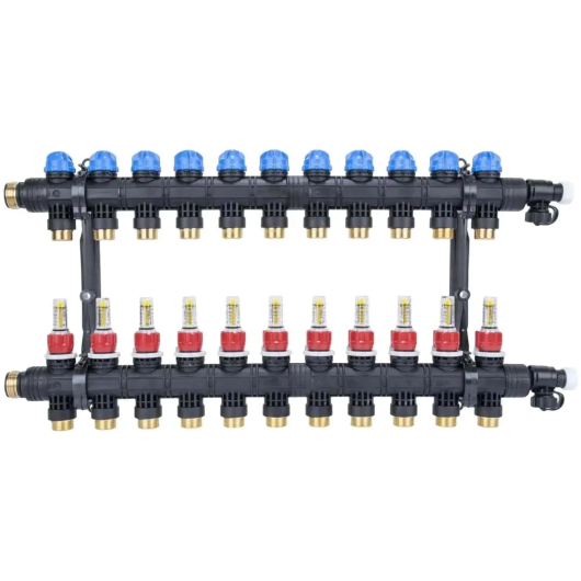 Afriso ProCalida EF1 K 11 obwodów rozdzielacz z poliamidu i przepływomierzami