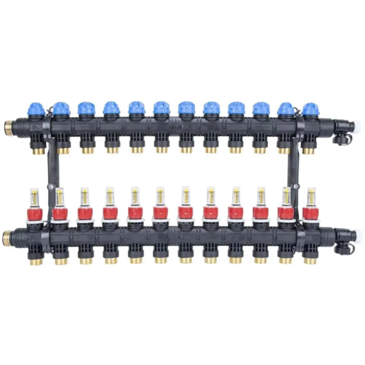 Afriso ProCalida EF1 K 12 obwodów rozdzielacz z poliamidu i przepływomierzami