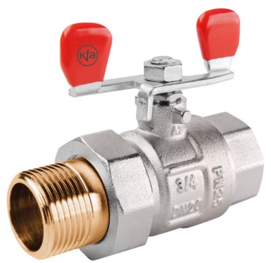 Kfa Armatura zawór kulowy do wody z motylkiem 3/4" DN 20 ze śrubunkiem