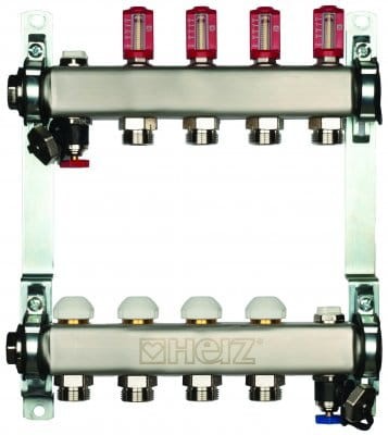 Herz rozdzielacz 12 obwodowy do ogrzewania podłogowego z przepływomierzami